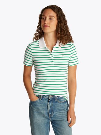 Tommy Hilfiger Poloshirt TOMMY HILFIGER 1985 Slim Fit Pique Premium, Damen, Gr. XXXL(46), gr&uuml;n (ecru, radiant gr&uuml;n), Piqu&eacute;, Obermaterial: 95% Baumwolle, 5% Elasthan,