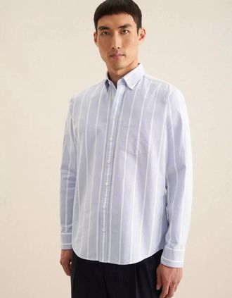 Seidensticker Seidensticker Mens Regular Fit Button Down Striped Oxford Shirt Light Blue - White - Size: Regular/44