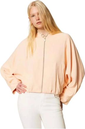 Twinset Jassen, Dames, Roze, M, Bomber met kimono mouwen