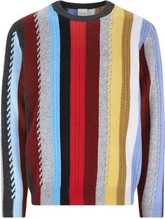 Paul Smith Multicolour Vertical Stripe Sweater With Cable Knit Detailing
