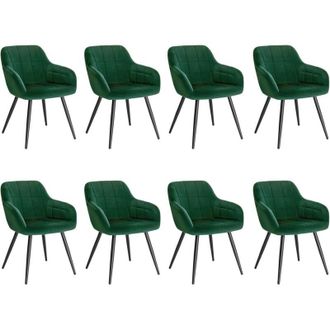 Woltu Sedie Set di 8 Sedie da Pranzo Sedie da Cucina con Gambe in Metallo per Sala da Pranzo, Velluto, Verde scuro