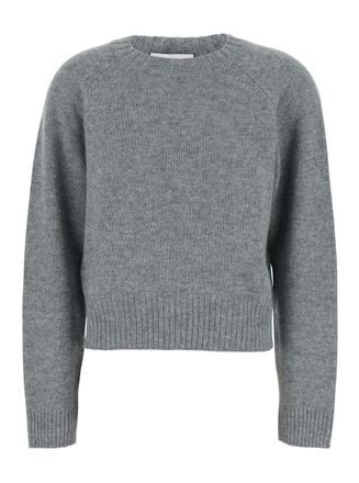 Allude Grey Crew Neck Sweater With Ribbed Design In Cashmere Woman