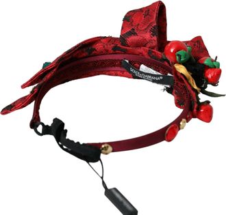 Dolce & Gabbana Red Cherry Sicily Embellished Women Hairband Diadem Silk Viscose Nylon Accessory