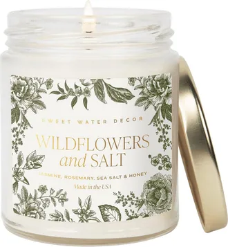 Sweet Water Decor 9oz Clear Jar Glass Candle - Patterned Label in Wildflowers And Salt at Nordstrom
