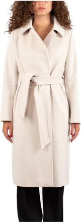 Max Mara Stijlvolle Jas met Bcollag Design - Dames - Jas met riem - Beige - S - Wol - Jassen
