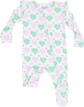 Angel Dear Heart Argyle Zip Footie in Pink/Green/Ivory at Nordstrom, Size Newborn