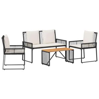 vidaXL Juego De Muebles De Exterior Con Coj&iacute;n 4 Pcs Negro Y Crema Vidaxl