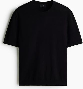 H&M Slim Fit Knitted T-shirt in Black at Nordstrom, Size Xx-Large