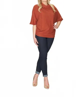Papillon Drape Neck Poncho Sweater In Rust