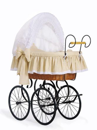 OEM Cesta In Vimini Retr&ograve; Con Cappottina Pieghevole Christine - Biancheria Da Letto In Pizzo Naturale E Beige
