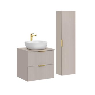 Petits Meubles Set de muebles con lavabo y columna estratificado Beige