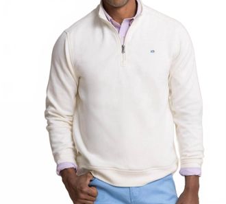Southern Tide Mens Sandy Cove Pique Quarter Zip Sweatshirt In Sand White