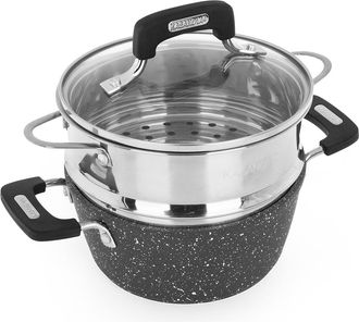 KASANOVA Casseruola 16 cm con vaporiera e coperchio New Petra Dark