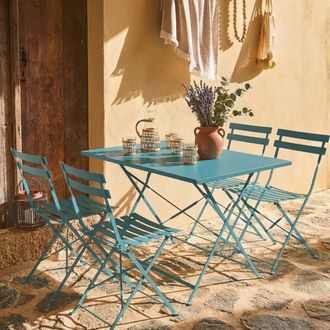 Sweeek 4-seater Folding Metal Bistro Garden Table in Duck Egg Blue