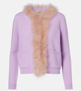 Valentino Feather-trimmed virgin wool cardigan