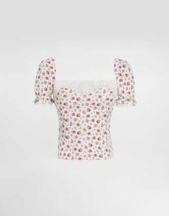 Dolce & Gabbana Small Rose-print Charmeuse Top - Woman Shirts And Tops Multicolor 44