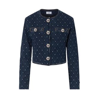 Liu Jo Gewatteerde Denim Jas met Strass - Dames - Jassen - Blauw - Maat: L Denim