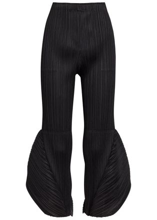 Pleats Please Issey Miyake Pleated Flared-leg Woven Cropped Trousers - Black - 5