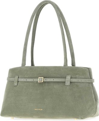 Manu Atelier Womens Sage Green Suede Le Cambon East West Shoulder Bag Pepegree Borse A Mano