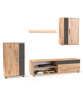Home Heavenly Home Heavenly - Mueble Sal&oacute;n Modular Bosco, Conjunto Completo De Estilo N&oacute;rdico Minimalista. Color: Roble Krenata - Antracita
