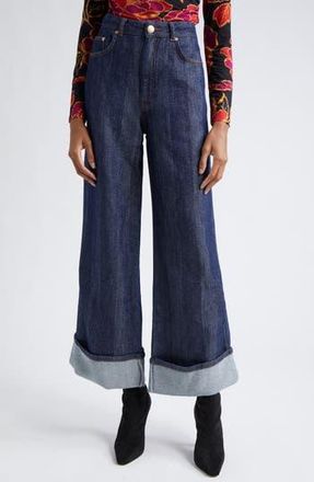 Farm Rio Denim Shine High Waist Cuffed Wide Leg Jeans at Nordstrom Rack, Size 27