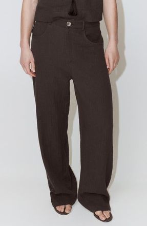 Mango Crinkled Cotton Balloon Pants in Chocolate at Nordstrom, Size X-Large