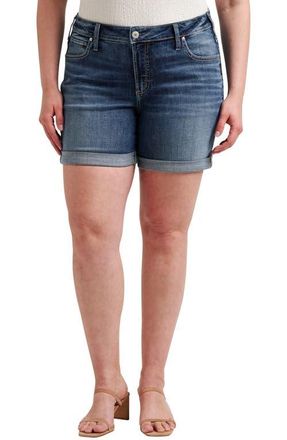 Silver Jeans Co Mid Rise Denim Boyfriend Shorts in Indigo at Nordstrom, Size 24W