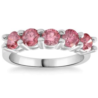 Pompeii3 1Ct TW Five Stone Pink Diamond Wedding Ring Lab Grown Band 14k White Gold
