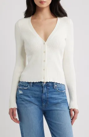 Paige Eyelet Detail Rib Cardigan in White at Nordstrom, Size Xx-Small