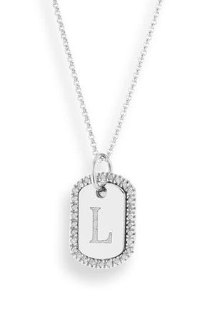 Meshmerise Diamond Initial Dog Tag Pendant Necklace in White-L at Nordstrom Rack