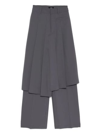 GOEN.J asymmetrical pleated straight trousers - women - Polyester/Polyurethane - M - Grey