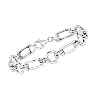Ross-Simons Sterling Silver Rectangular and Circle-Link Bracelet