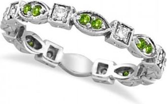 Allurez Peridot & Diamond Eternity Anniversary Ring Band 14k White Gold