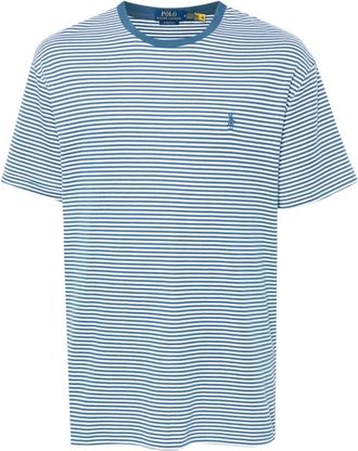 Polo Ralph Lauren T-Shirts, male, Blue, XL, Blue Striped Cotton T-shirt with Logo