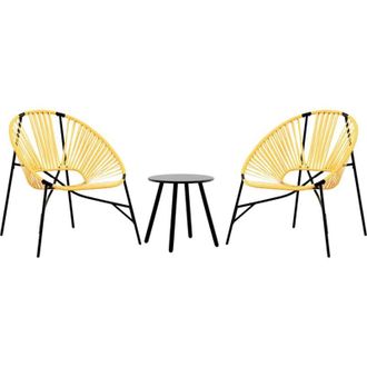 vidaXL Juego De Sillas De Jard&iacute;n 3uds Rat&aacute;n Sint&eacute;tico Negro Y Amarillo Vidaxl