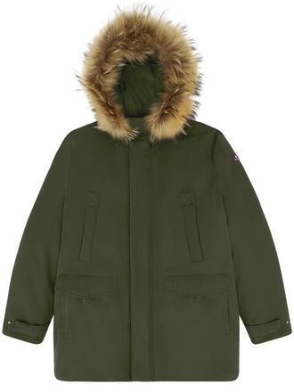 Canadian Padded Olive Green Parka with Fur-Trimmed Hood