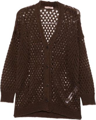 Twin-Set Open-Knit Brown Mohair And Wool Blend Cardigan