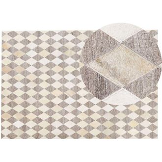 Beliani Beliani - Area Rug Brown Jacquard Beige Cowhide Leather Diamond Pattern 140x200cm Seslice