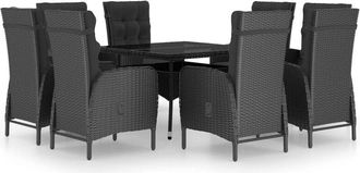 vidaXL Set De Comedor De Jard&iacute;n 9 Piezas Rat&aacute;n Pe Y Vidrio Negro Vidaxl