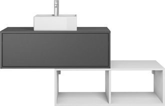 Vente-Unique Mueble de ba&ntilde;o flotante con lavabo cuadrado - 1 caj&oacute;n gris antracita y 2 estantes blancos - 94 cm - TEANA II