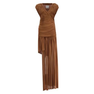 CHRISTOPHER ESBER Kleedjes, Dames, Bruin, S, Polyester, Theron Geplooide Maxidress