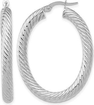 Diamond2Deal 14K White Gold Polished Twisted Oval Shape Hoop Earrings
