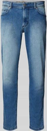 Christian Berg Straight Fit Jeans mit Brand-Detail in Blau, Gr&ouml;&szlig;e 32/34