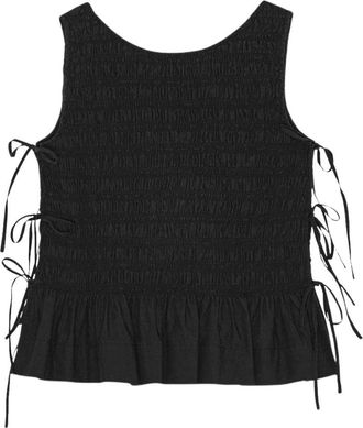Ganni Mouwloze blouse met smockdetails - Dames - Tops zonder mouwen - Zwart - XL - Katoen - Tops