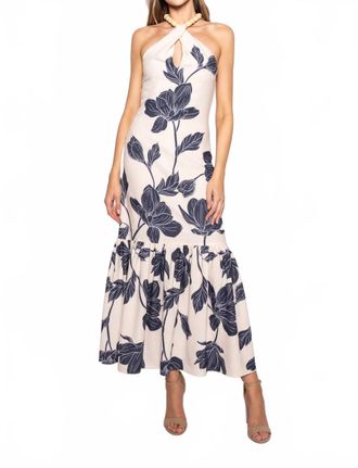 FORE COLLECTION Beaded Criss Cross Halter Maxi Dress In Cream
