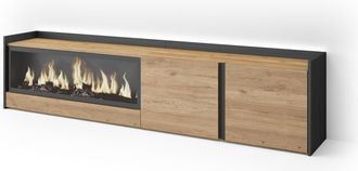 Skraut Home Skraut Home - Mueble Tv, Televisi&oacute;n, Muebles De Sal&oacute;n, Almacenaje, 212x35x50cm, Para Tv Hasta 80, Chimenea El&eacute;ctrica Xxl, Led, Estilo Moderno, Roble Y