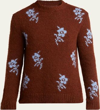 Jil Sander Mens Wool Floral Intarsia Crewneck Sweater