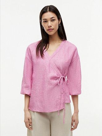 Tommy Hilfiger Blusa cruzada de puro lino y corte amplio