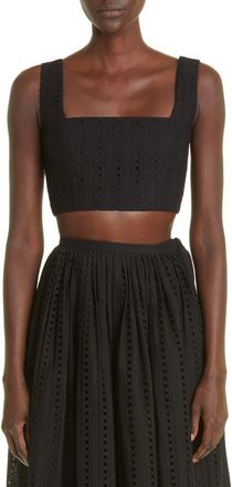 Adam Lippes Embroidered Eyelet Cotton Crop Top in Black at Nordstrom Rack, Size 14