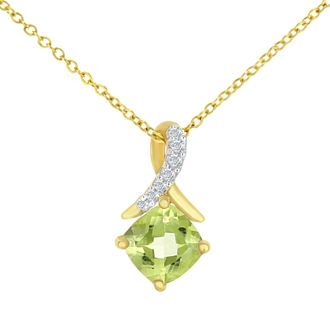 Jewelco London 9ct Gold 3pts Diamond Cushion 0.65ct Peridot Kiss Necklace 18 - PP0AXL5932YPD